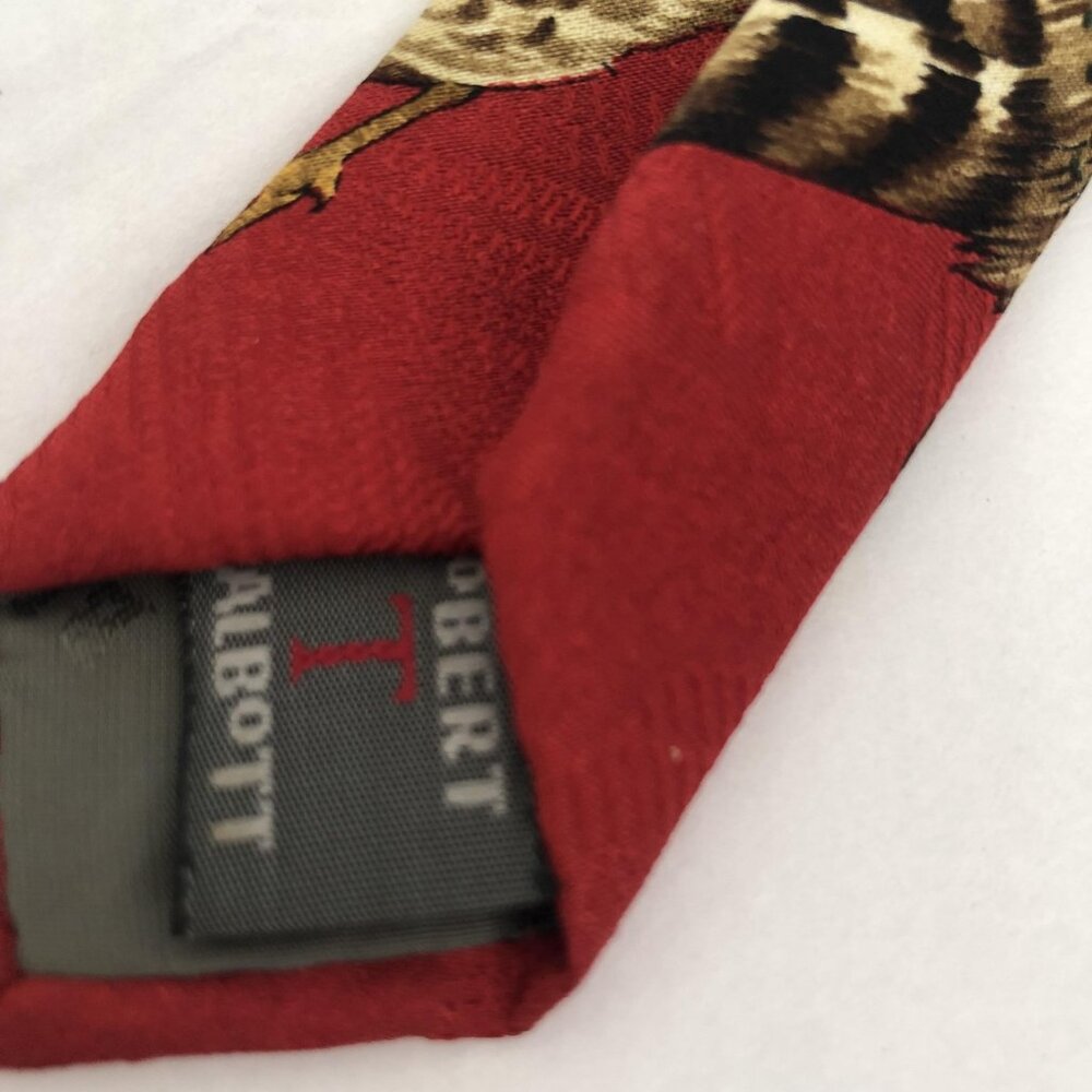 Robert Talbott Tie Mens Red Silk Pheasant Bird Hunting Wildlife Necktie Italy - Picture 6 of 11